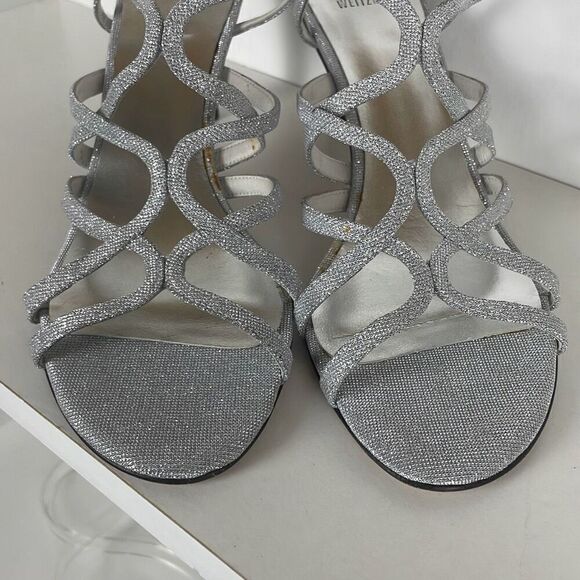 Stuart Weitzman Y2K Silver Slingback Strappy Heeled Sandals 9.5N - Picture 10 of 13